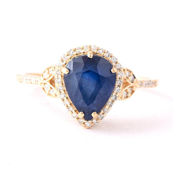 2.92 Ct Pear Mixed Cut Natural Sapphire 14K Gold Ring