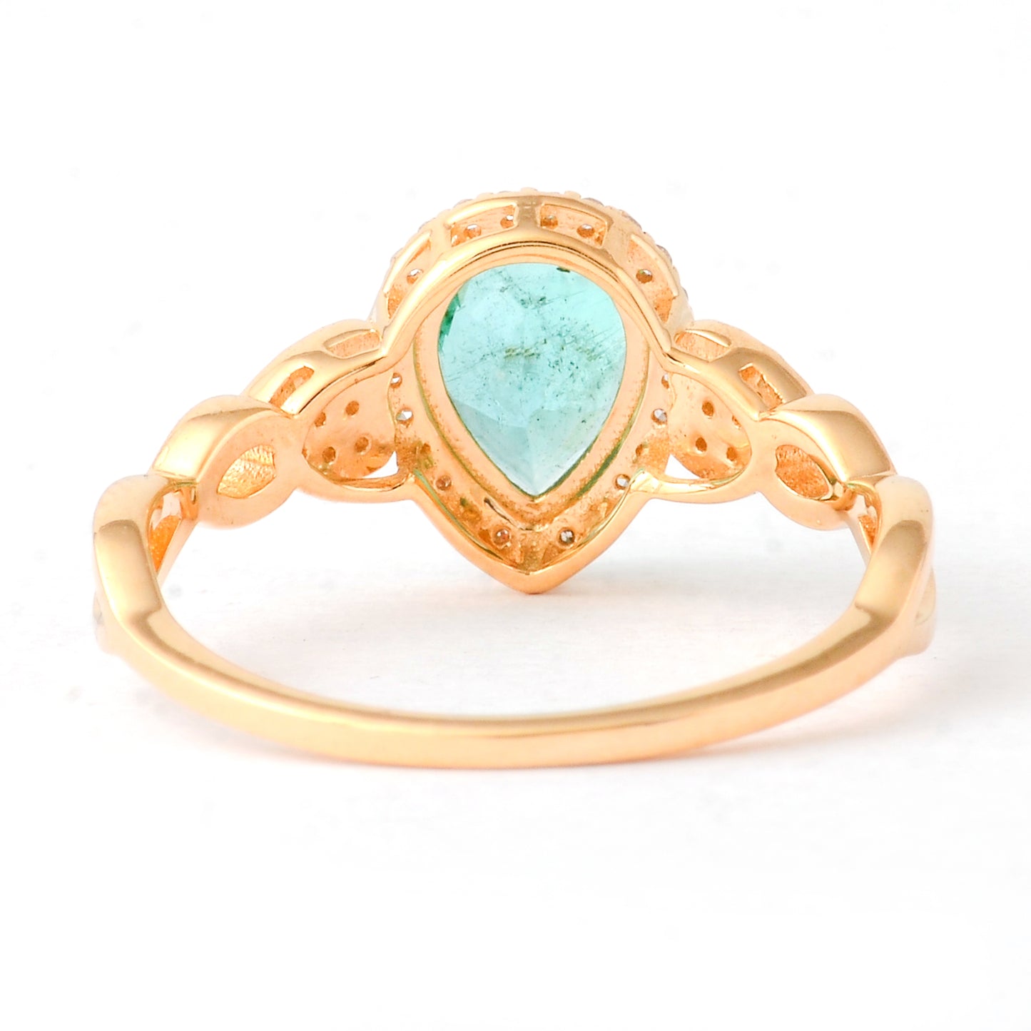 1.06 Ct Pear Mixed Cut Natural Emerald 14K Gold Ring