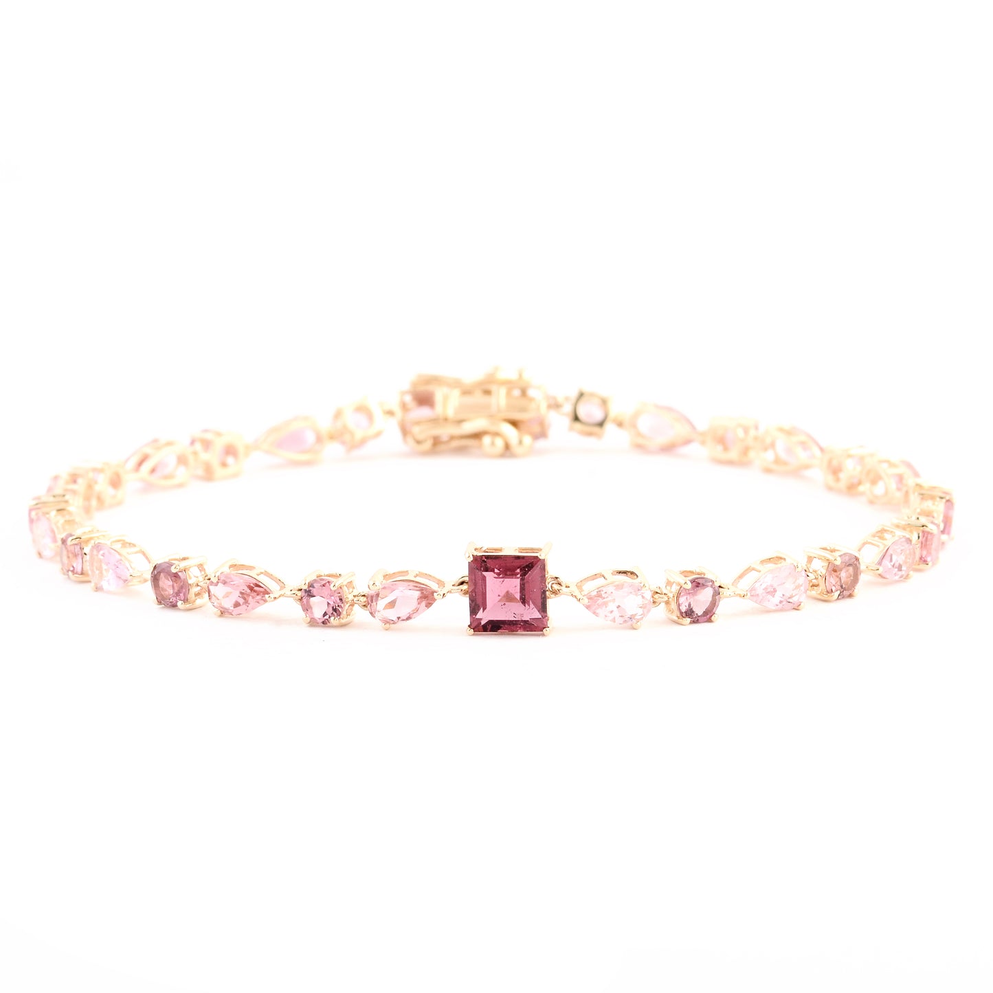 4.99 Ct Square Multi Tourmaline 14K Gold Bracelet
