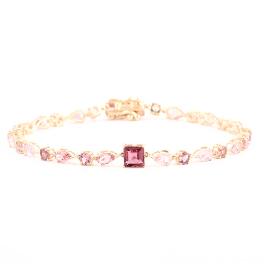 4.99 Ct Square Multi Tourmaline 14K Gold Bracelet