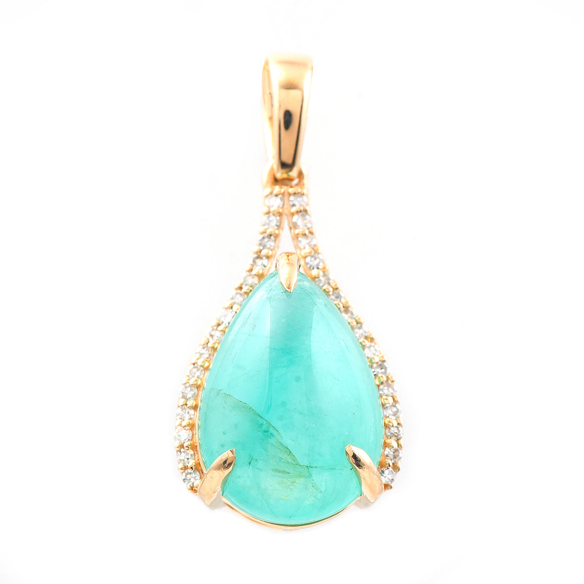 4.46 Ct Pear Cabochon Cut Natural Emerald 14K Gold Pendant