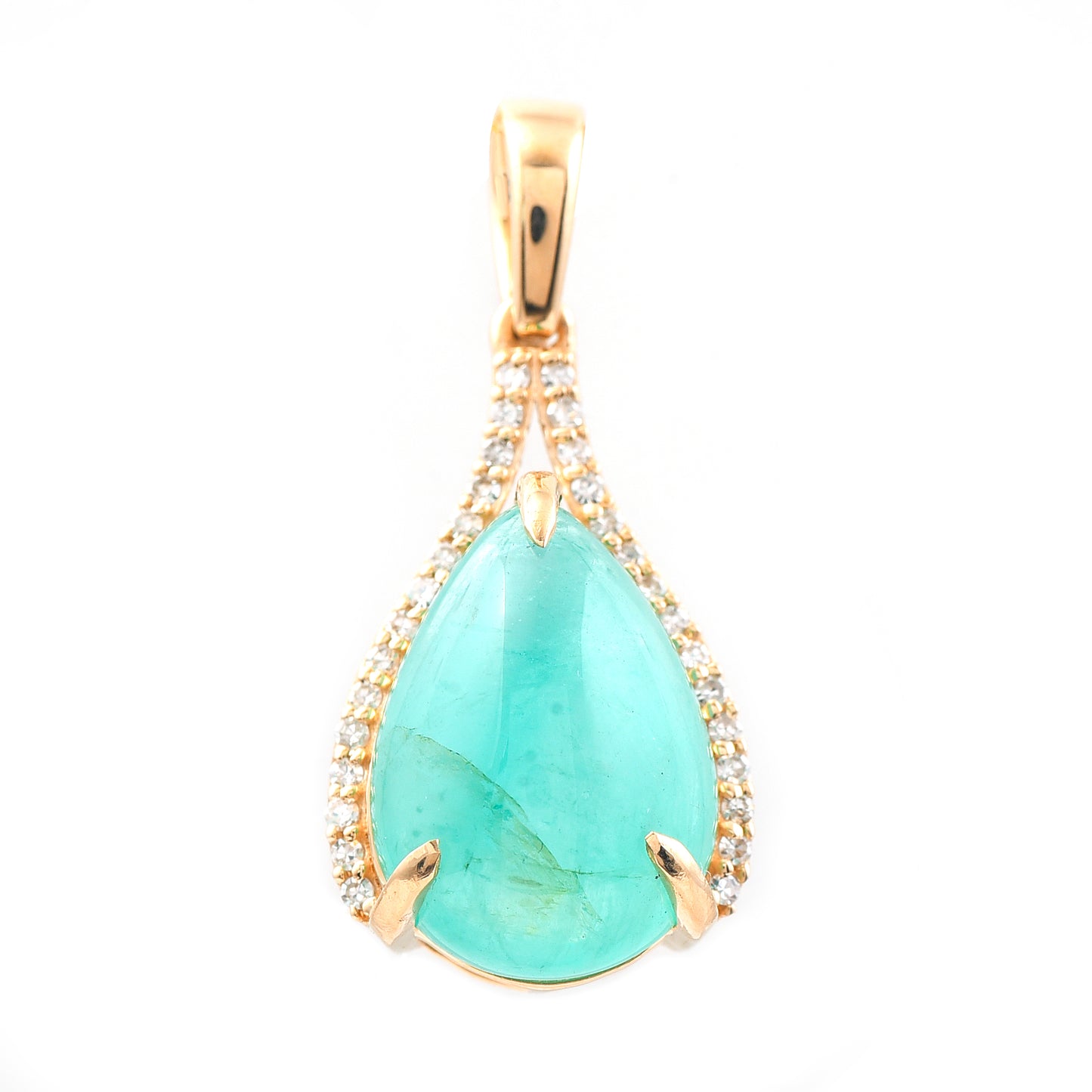 4.46 Ct Pear Cabochon Cut Natural Emerald 14K Gold Pendant
