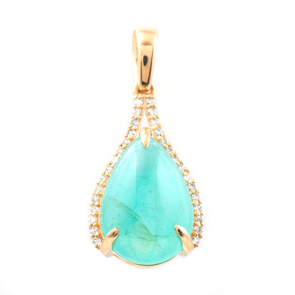 4.46 Ct Pear Cabochon Cut Natural Emerald 14K Gold Pendant