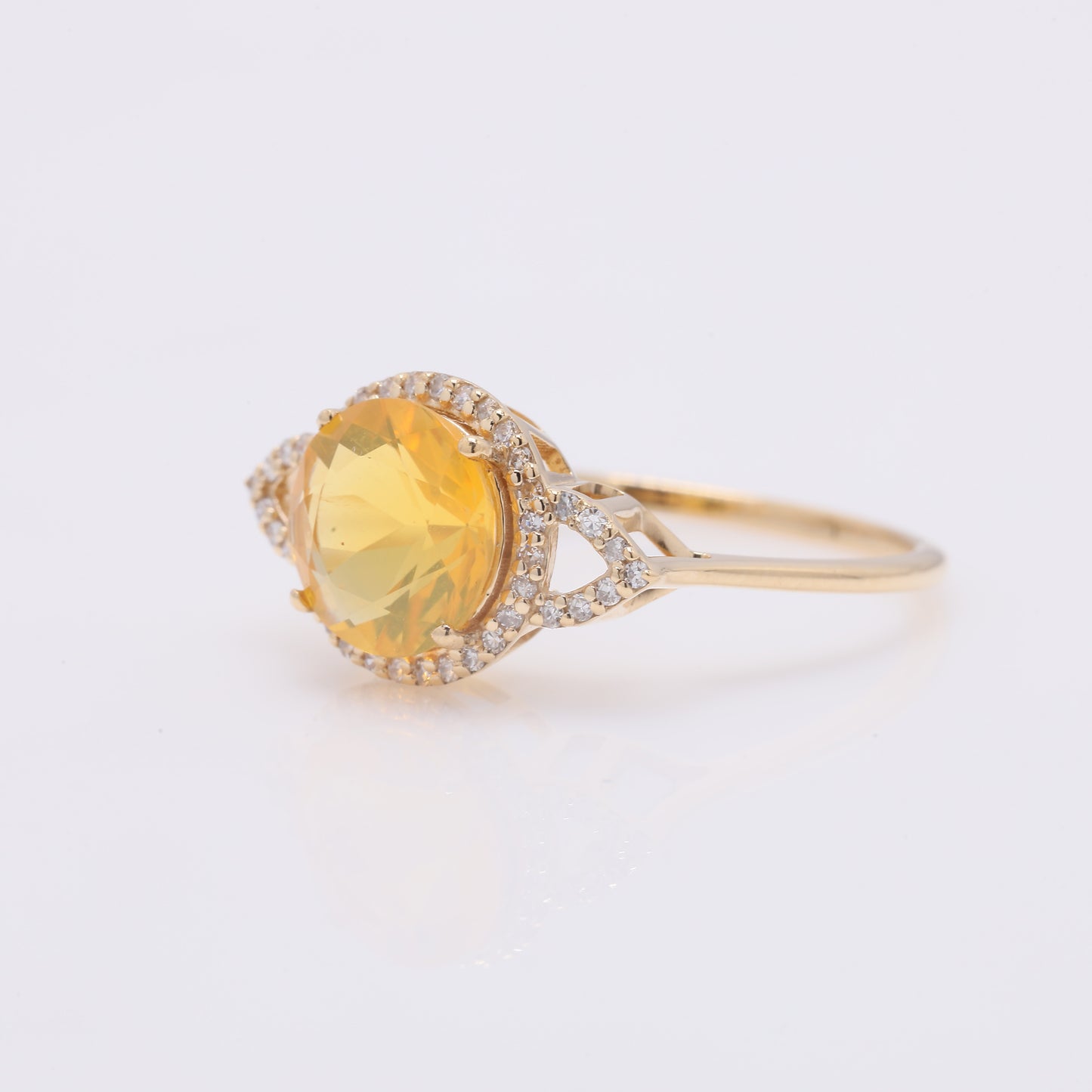1.31 Ct Round Mixed Cut Natural Fire Opal 14K Gold Ring