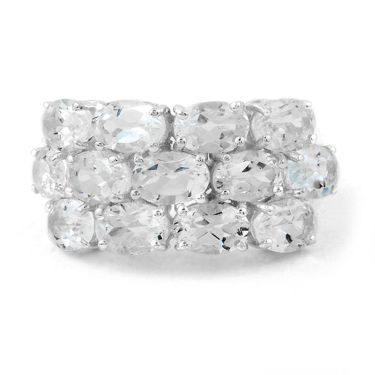 7.45 Ct Oval White Topaz, 925 Sterling Silver Ring