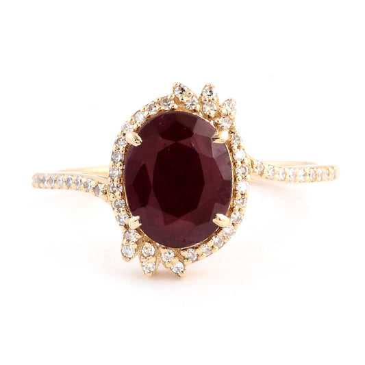 2.21 Ct Oval Mixed Cut Natural Corundum Ruby 14K Gold Ring