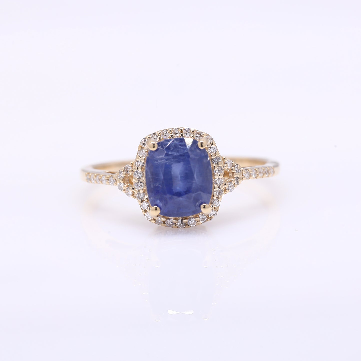 2.88 Ct Cushion Mixed Cut Natural Sapphire 14K Gold Ring