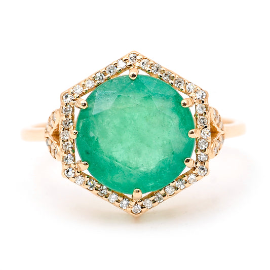 4.05 Ct Round Natural Emerald 14K Gold Ring