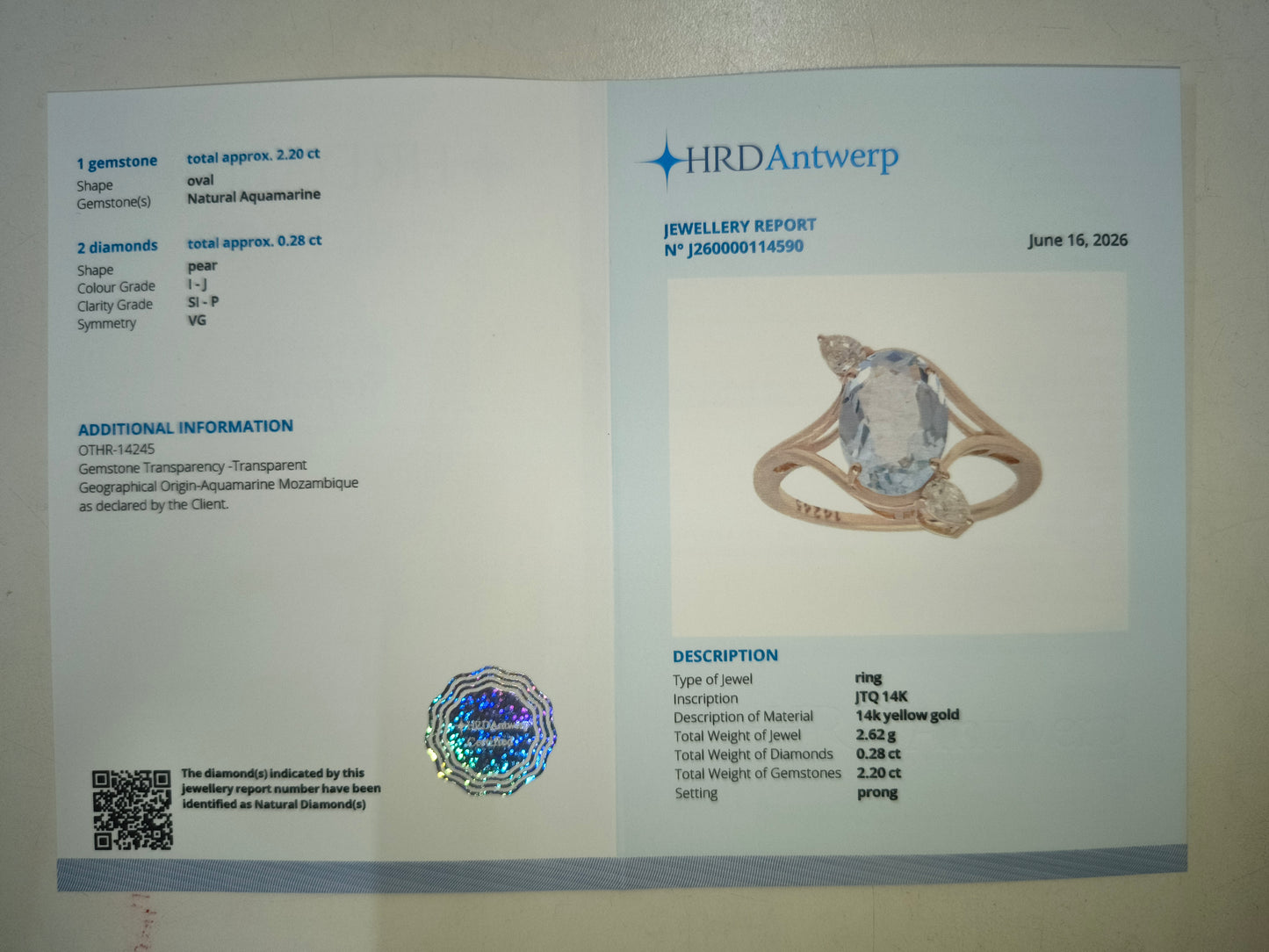 2.48 Ct Oval Natural Aquamarine 14K Gold Ring