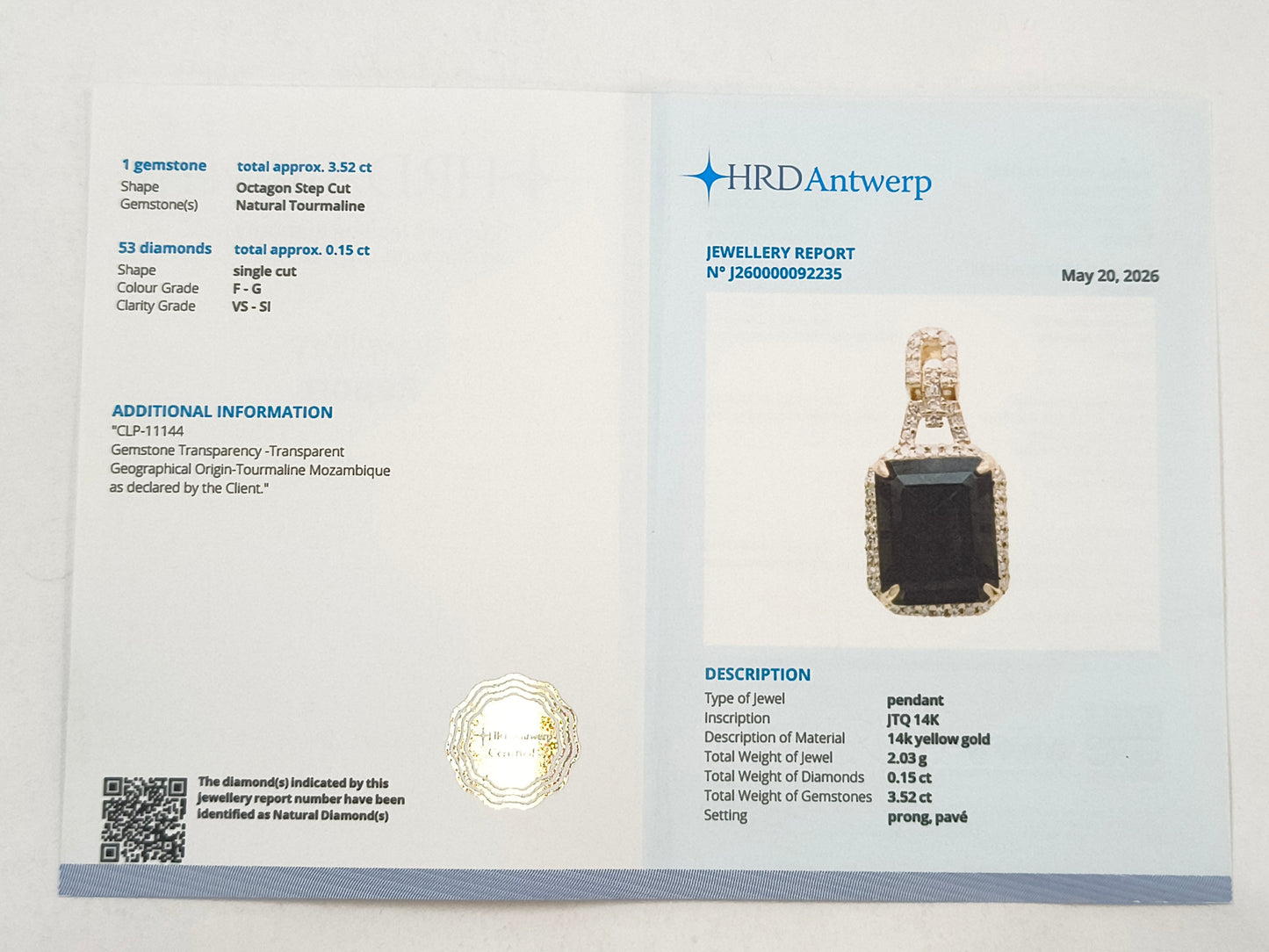 3.67 Ct Octagon Aquamarine 14K Gold Pendant