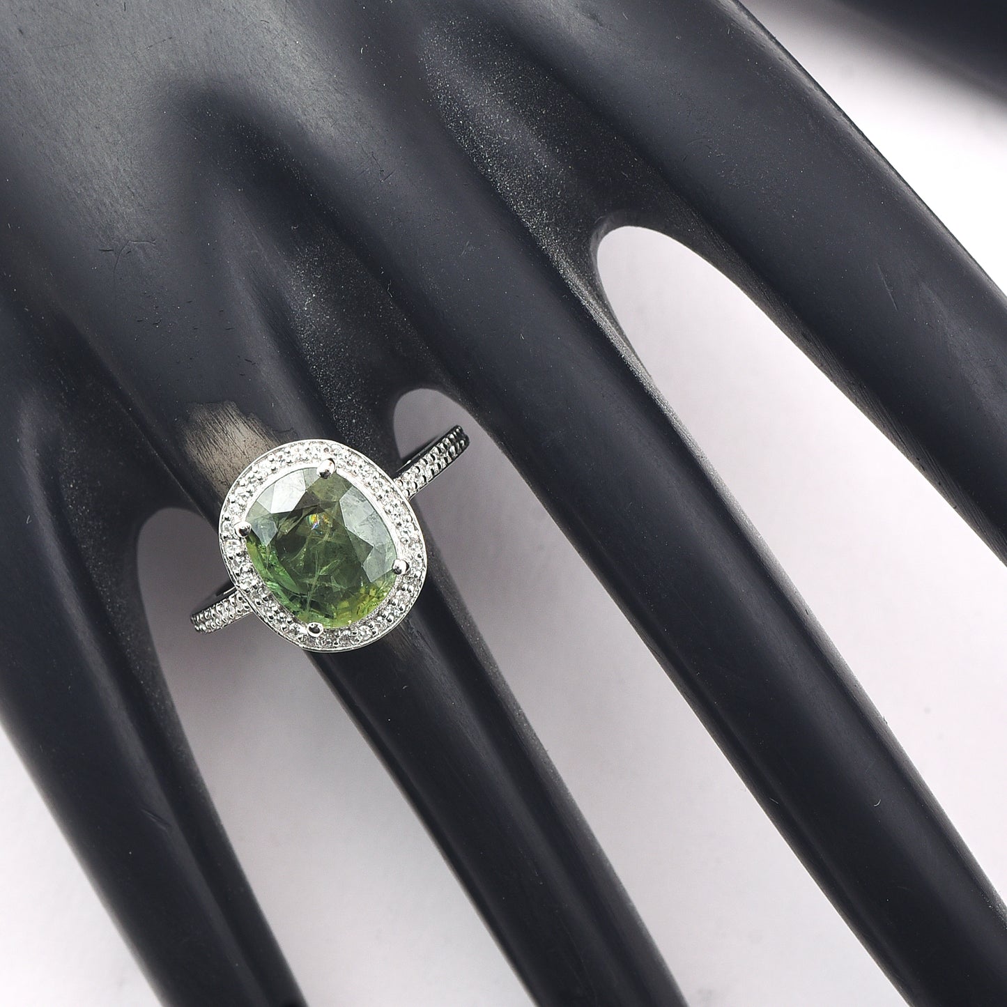2.66 Ct Cushion Mixed Cut Natural Green Sapphire 950 Platinum Ring