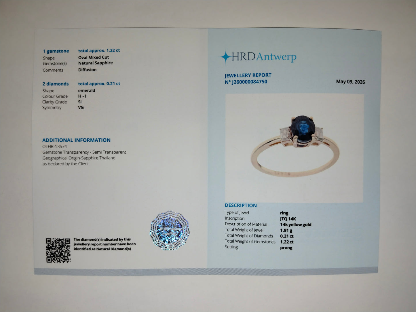 1.62 Ct Oval Mixed Cut Natural Sapphire 14K Gold Ring