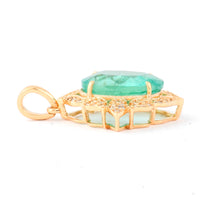 3.28 Ct Oval Natural Emerald 14K Gold Pendant