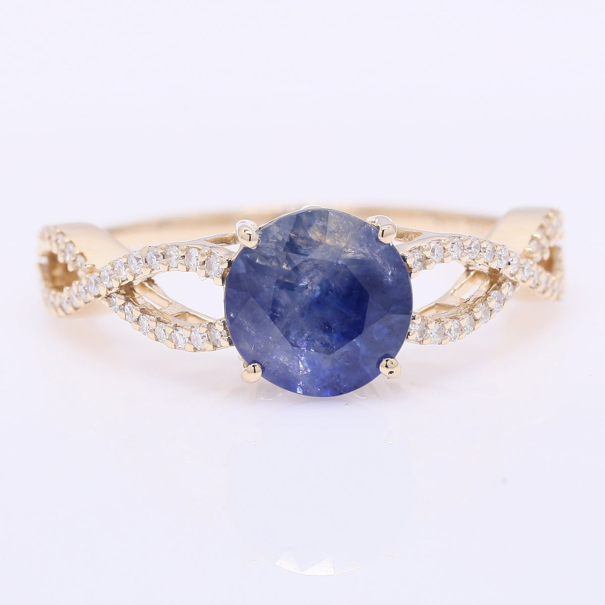 2.42 Ct Round Mixed Cut Natural Sapphire 14K Gold Ring