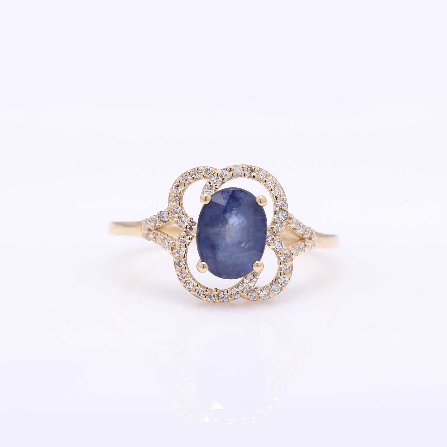 1.72 Ct Oval Mixed Cut Natural Sapphire 14K Gold Ring