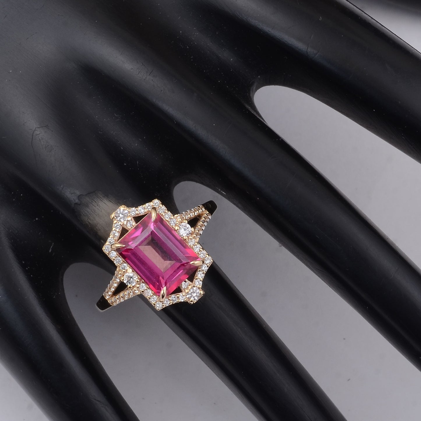 3.22 Ct Octagon Pink Topaz 9K Gold Ring