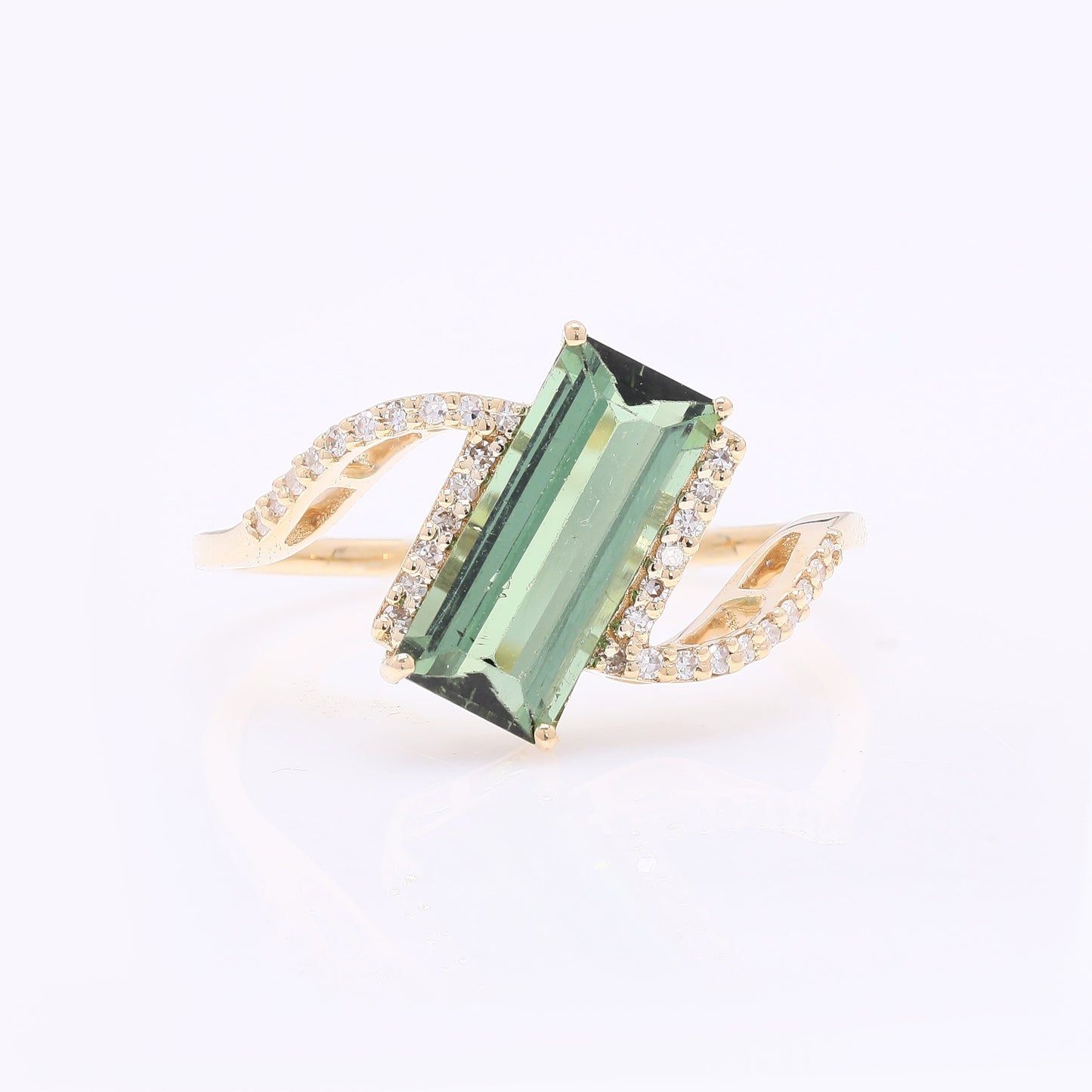 1.63 Ct Rectangle Step Cut Natural Green Tourmaline 14K Gold Ring