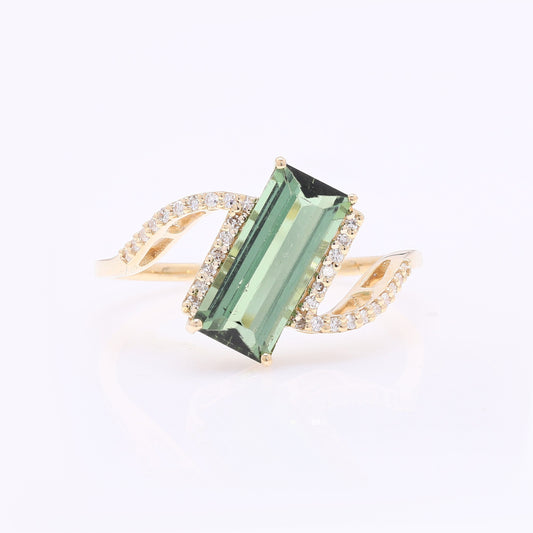 1.63 Ct Rectangle Step Cut Natural Green Tourmaline 14K Gold Ring