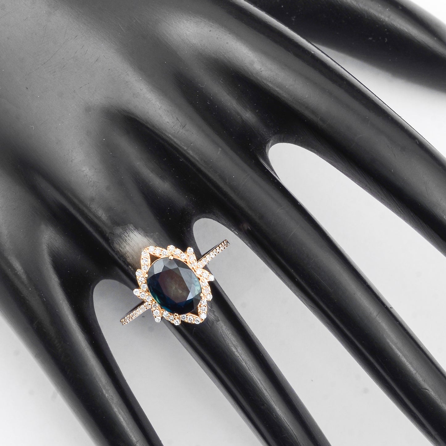 2.30 Ct Oval Mixed Cut Natural Sapphire 14K Gold Ring