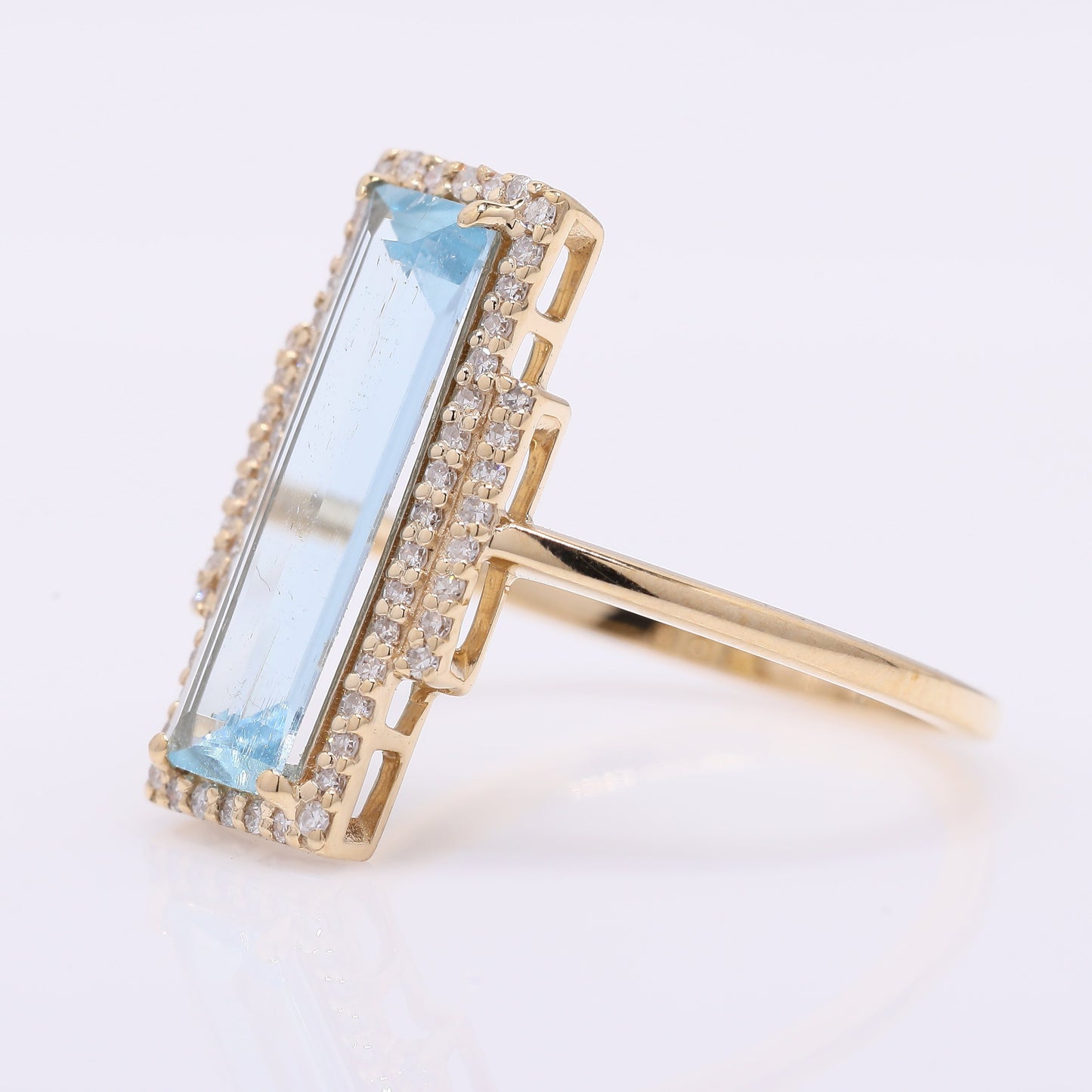 1.70 Ct Rectangle Step Cut Natural Aquamarine 14K Gold Ring
