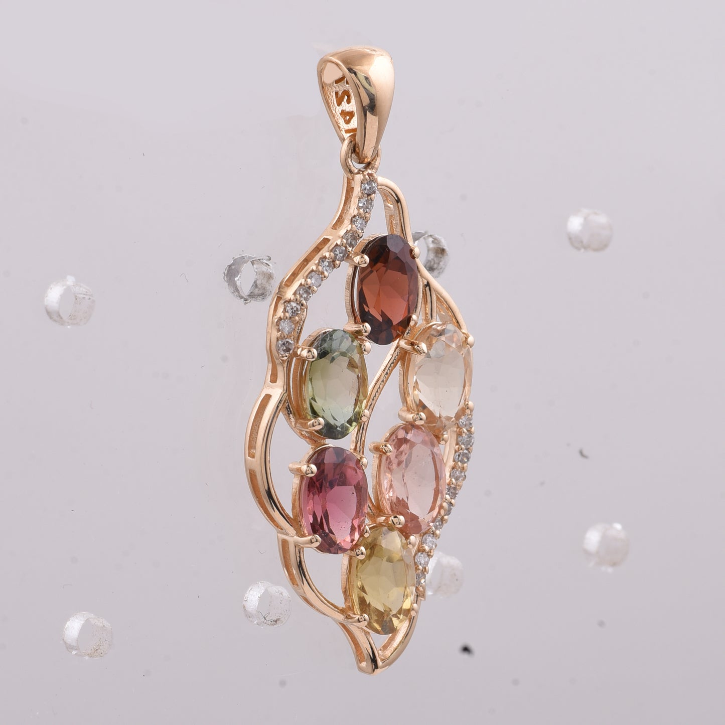 3.11 Ct Oval Natural Multi-Coloured Tourmaline 14K Gold Pendant