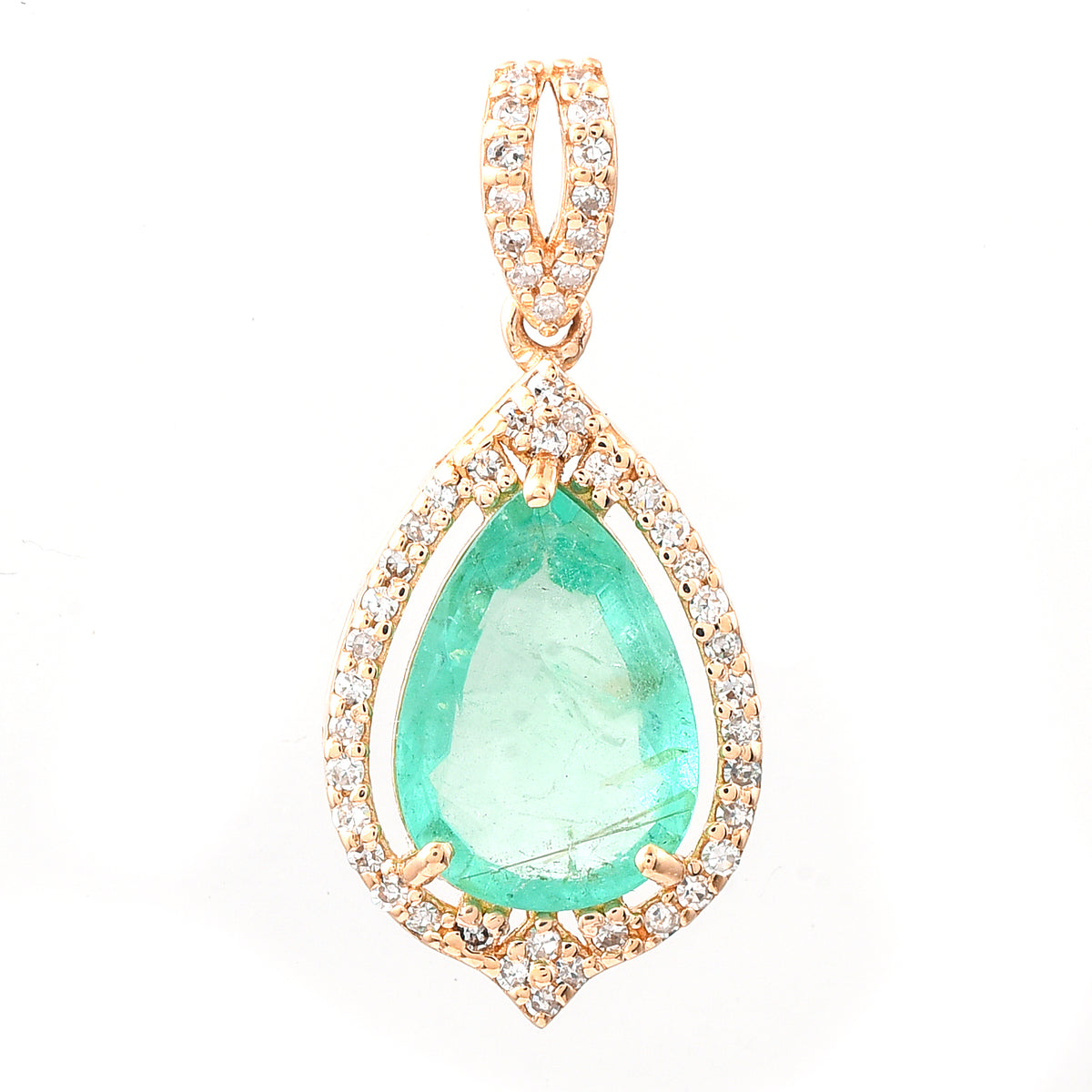 1.75 Ct Pear Mixed Cut Natural Emerald 14K Gold Pendant