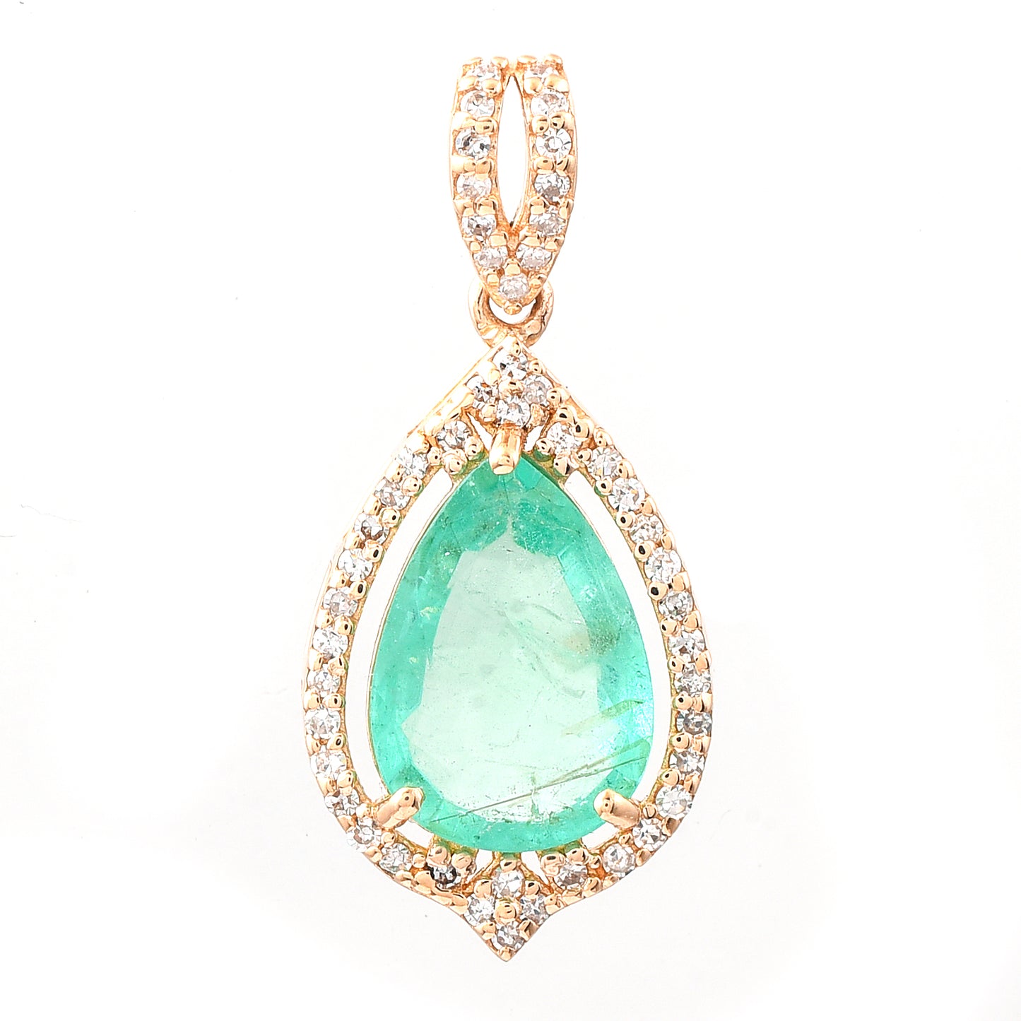 1.75 Ct Pear Mixed Cut Natural Emerald 14K Gold Pendant