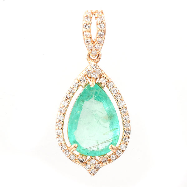 1.75 Ct Pear Mixed Cut Natural Emerald 14K Gold Pendant