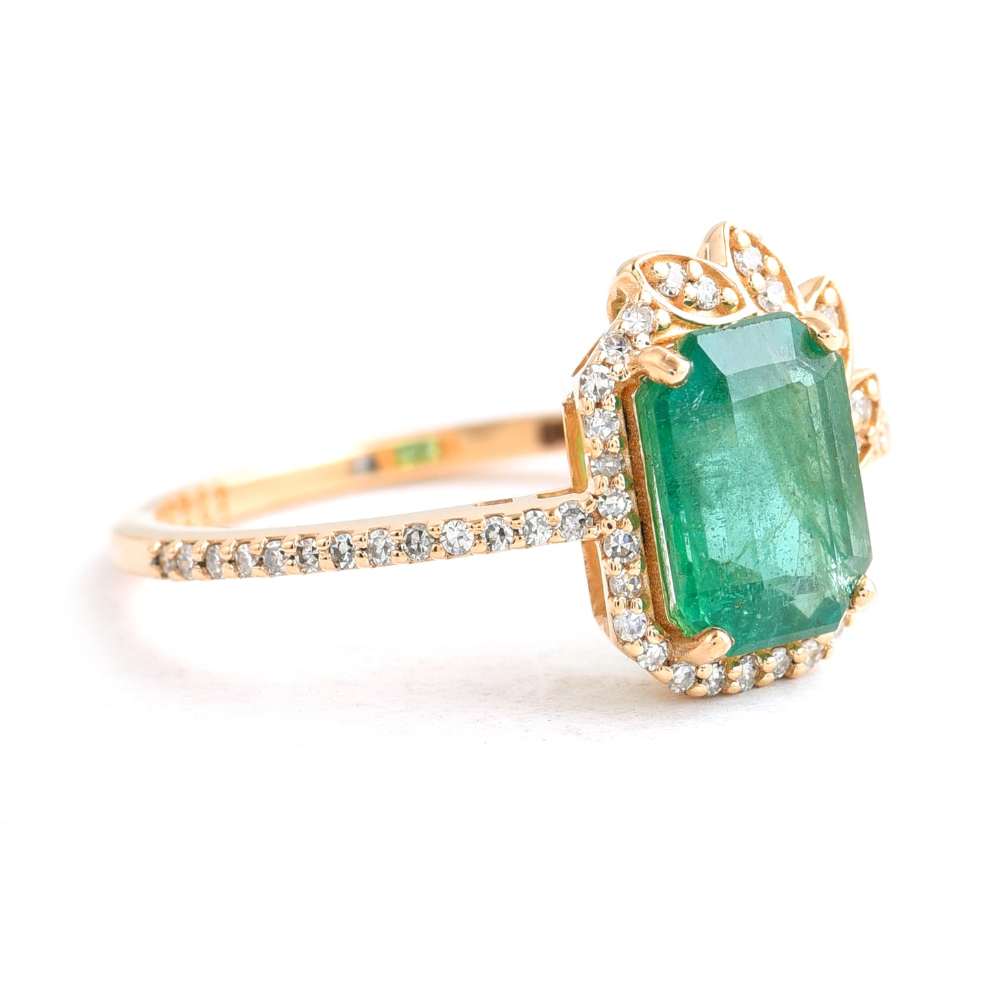 1.89 Ct Octagon Step Cut Natural Emerald 14K Gold Ring