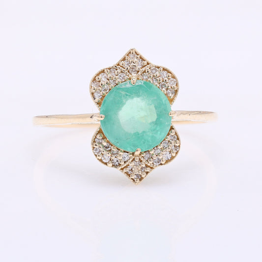 1.78 Ct Round Mixed Cut Natural Emerald 14K Gold Ring