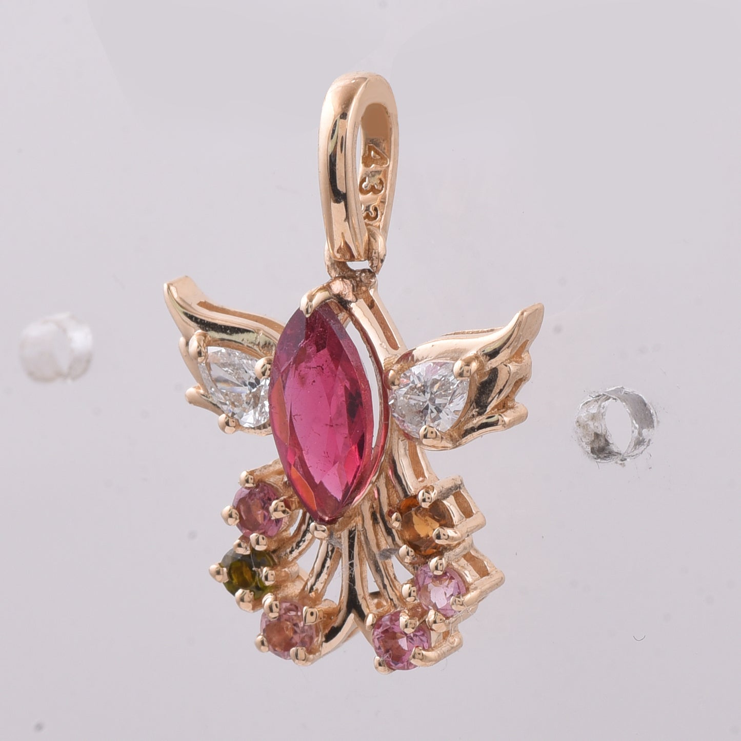 0.97 Ct Marquise, Round Natural Multi-Coloured Tourmaline 14K Gold Pendant