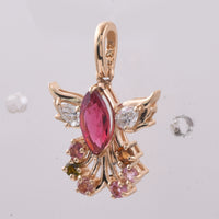 0.97 Ct Marquise, Round Natural Multi-Coloured Tourmaline 14K Gold Pendant