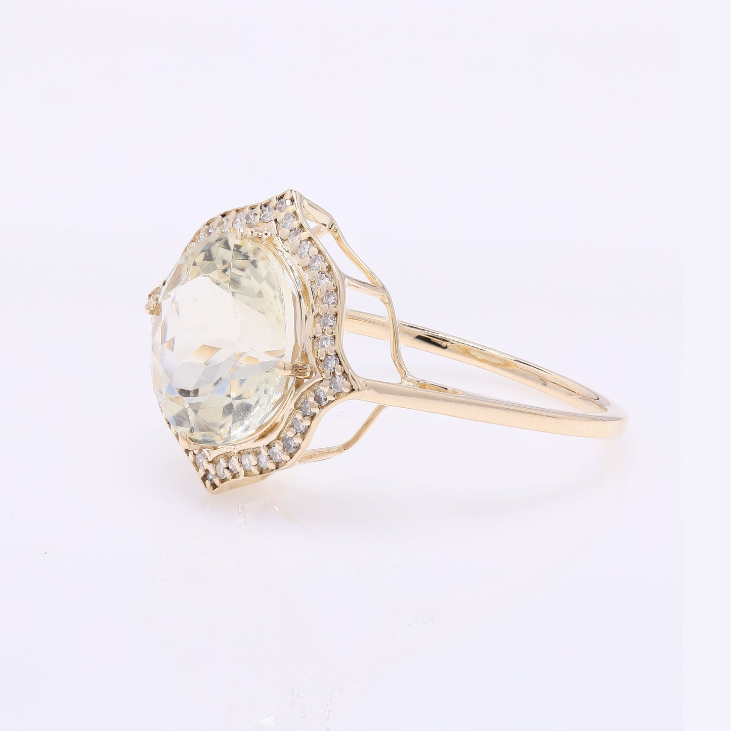 3.52 Ct Round Mixed Cut Natural Plagioclase Feldspar Sunstone 14K Gold Ring