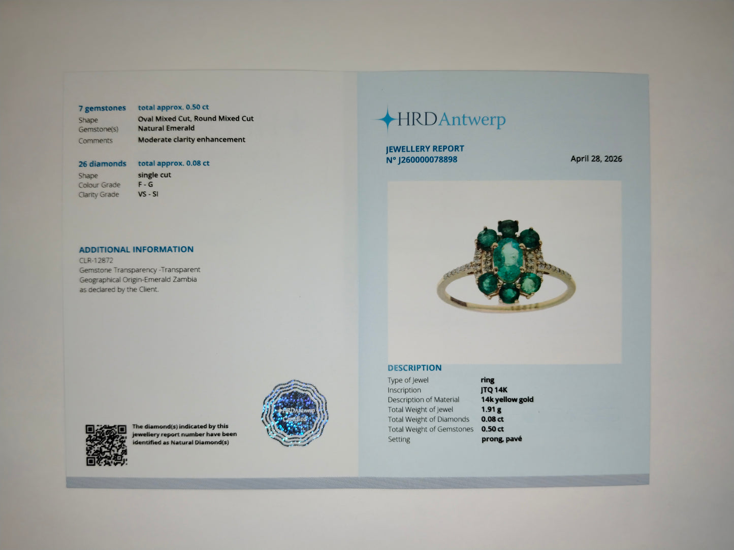 1.23 Ct Oval Mixed Cut, Round Mixed Cut Natural Emerald 14K Gold Ring