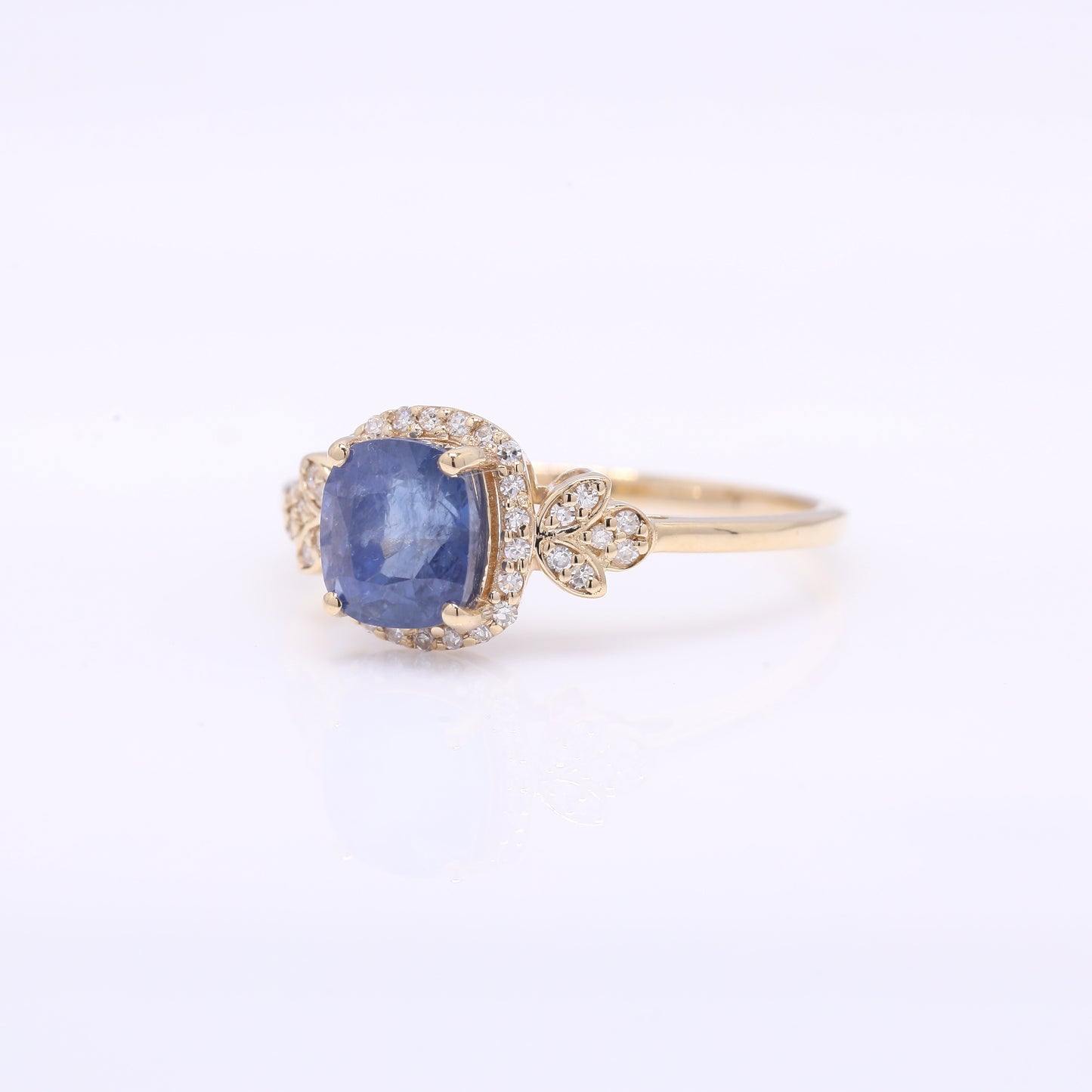 1.94 Ct Cushion Mixed Cut Natural Sapphire 14K Gold Ring