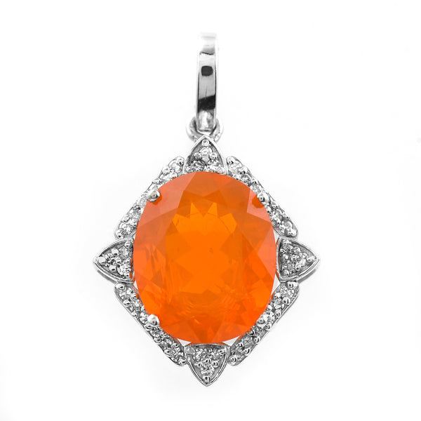 2.72 Ct Oval Mixed Cut Natural Fire Opal 950 Platinum Pendant