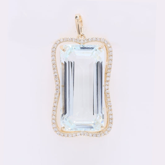 14.43 Ct Octagon Step Cut Natural Aquamarine 14K Gold Pendant