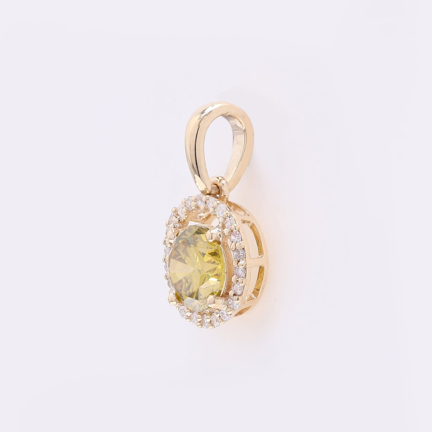 0.69 Ct Round Yellow Diamond 14K Gold Pendant
