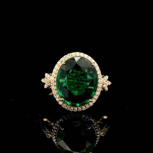 4.05 Ct Oval Mixed Cut Lab Grown Emerald 14K Gold Ring