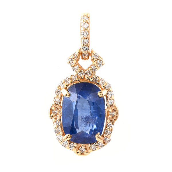 1.82 Ct Cushion Mixed Cut Natural Sapphire 14K Gold Pendant