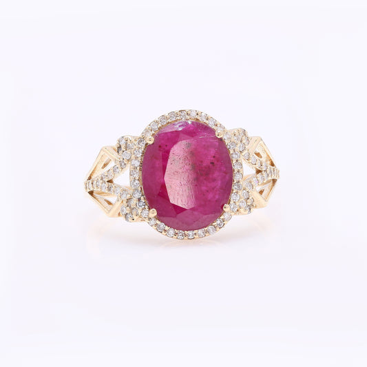 2.91 Ct Oval Mixed Cut Natural Ruby 14K Gold Ring
