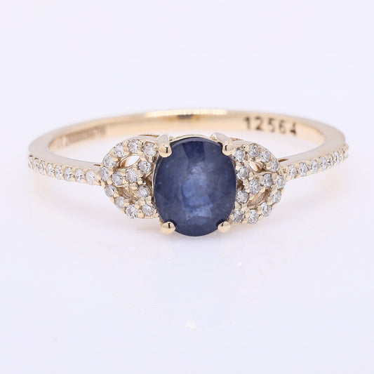 1.18 Ct Oval Mixed Cut Natural Sapphire 14K Gold Ring