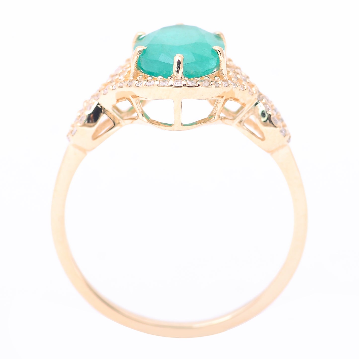 1.84 Ct Oval Mixed Cut Natural Emerald 14K Gold Ring