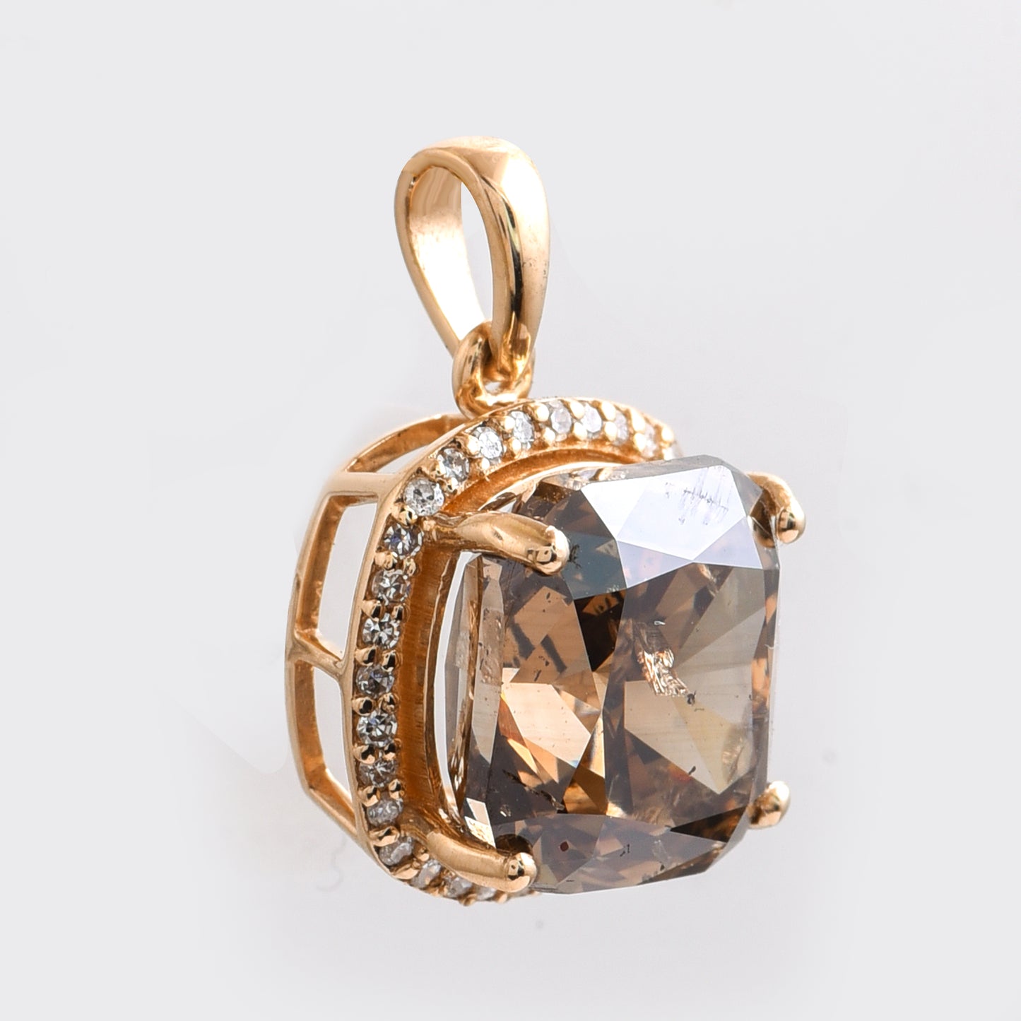 5.10 Ct Cushion Brown Diamond 14K Gold Pendant