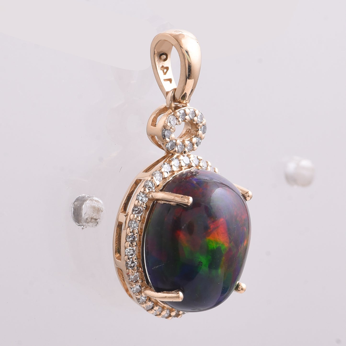3.14 Ct Oval Cabochon Cut Natural Black Opal 14K Gold Pendant