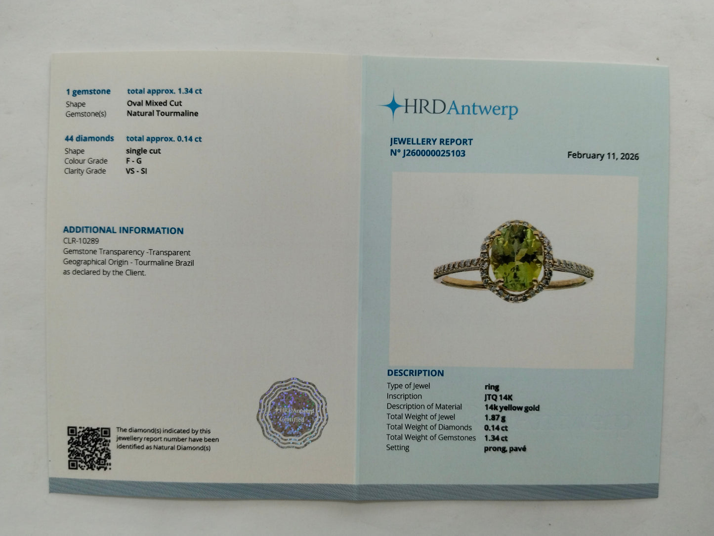 1.48 Ct Oval Mixed Cut Natural Tourmaline 14K Gold Ring