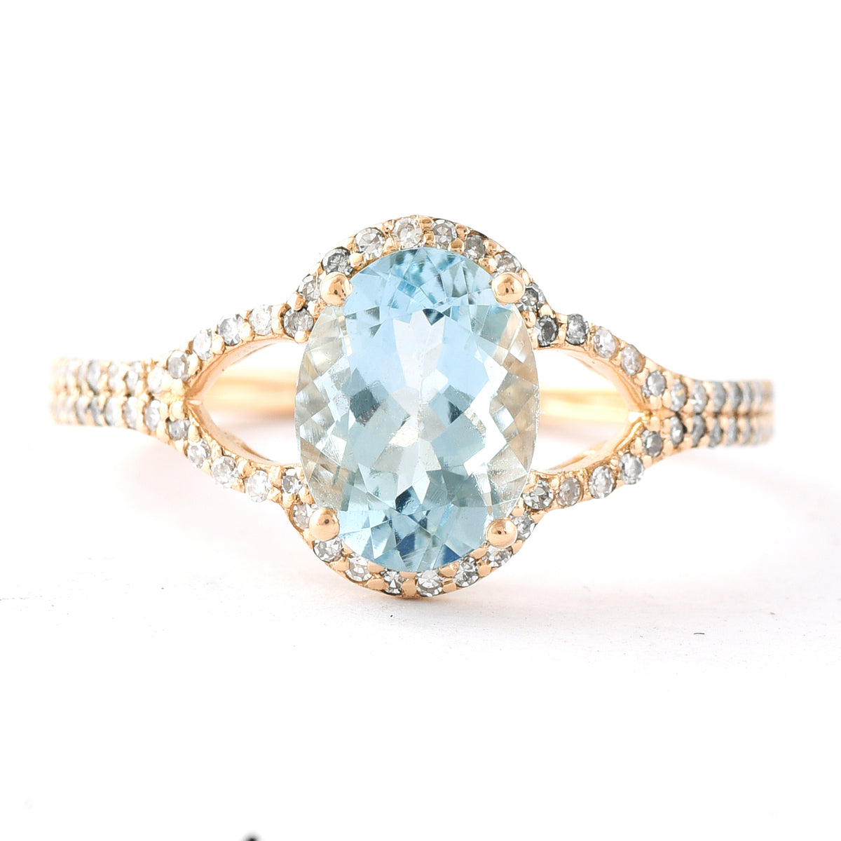 1.70 Ct Oval Mixed Cut Natural Aquamarine 14K Gold Ring