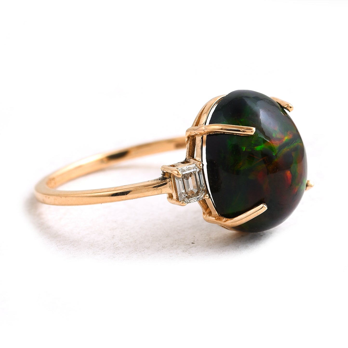 3.35 Ct Oval Black Opal 14K Gold Ring