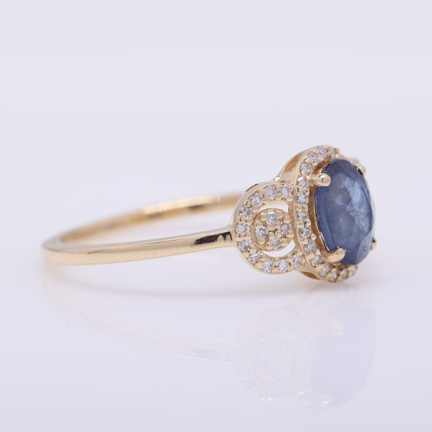1.17 Ct Oval Mixed Cut Natural Sapphire 14K Gold Ring