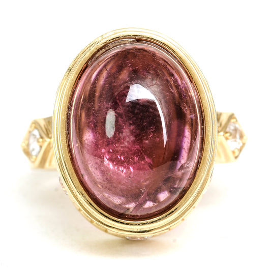 10.84 Carat Oval Cabochon Natural Tourmaline 14K Gold Ring